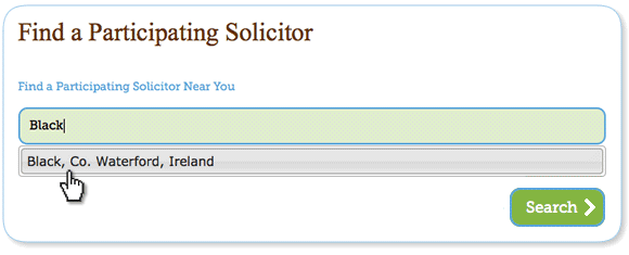 view of the find a solicitor functionality