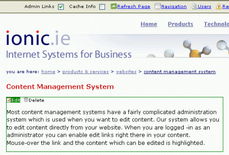 the i-click website content management interface