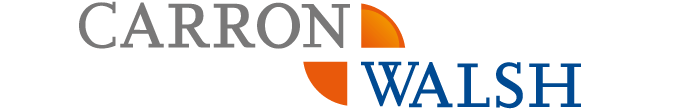 image of the carron and walsh logo within their stationery and website